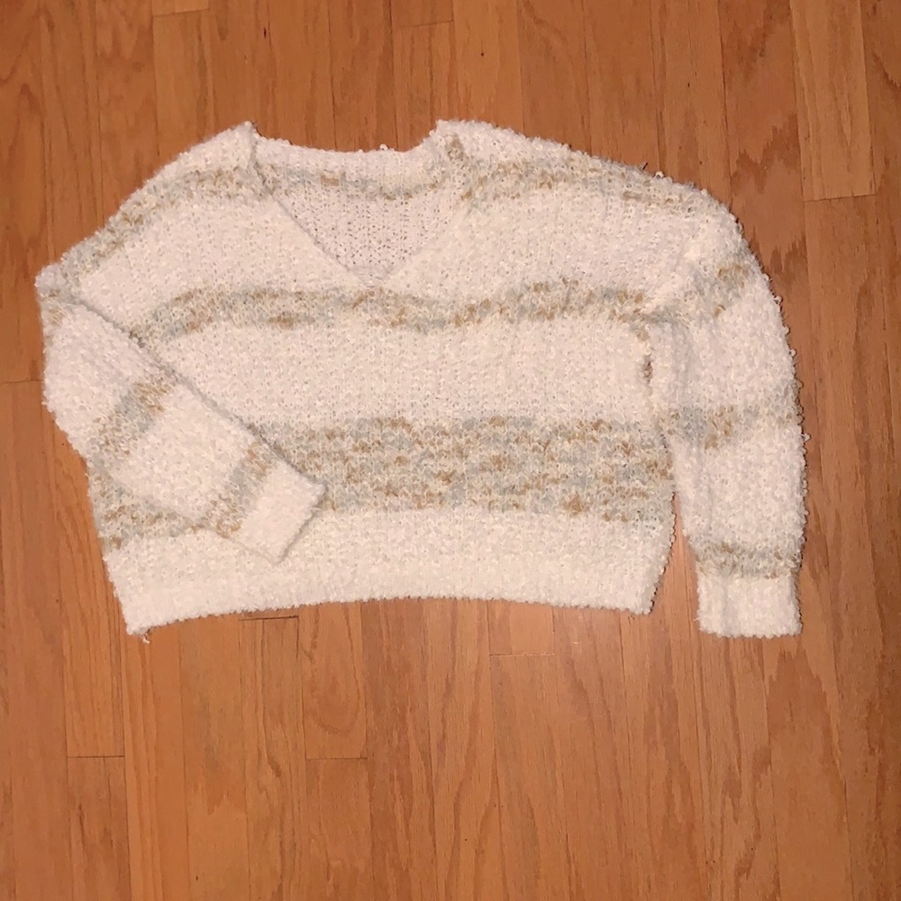 SHEIN knitted sweater white w/ brown & gray stripes sz 4X like new